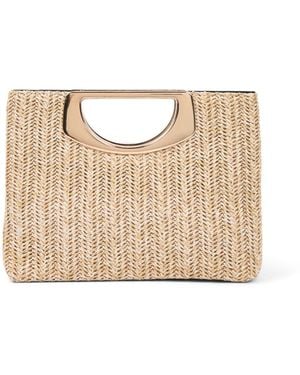 Anna Cecere Square Handle Raffia Clutch Bag - Natural