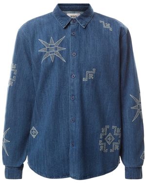 Wax London Trin Denim Geo Embroidery Shrit - Blue