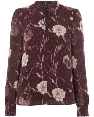 Whistles Floral Dobby Blouse Multi, Wood/Metal - Purple