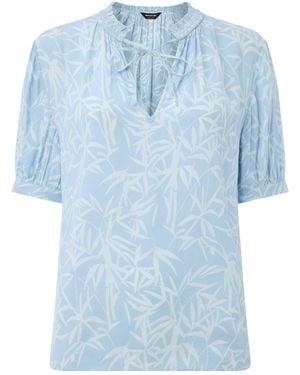 Whistles Bamboo Leaves Tie Neck Blouse - Blue