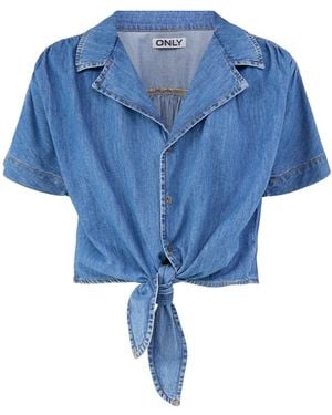 ONLY Paula Short Sleeve Tie Denim Shirt - Blue