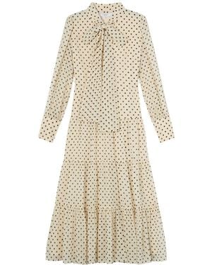 LK Bennett Polly Birch & Tie Neck Ls Georgette Dress - Natural