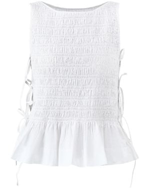 Ganni Poplin Smock Tie String Top - White