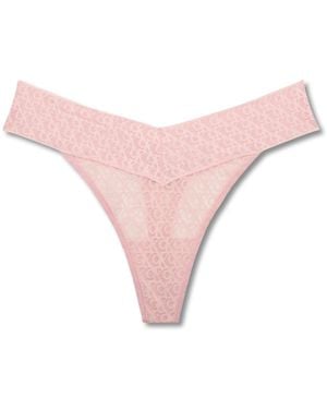Calvin Klein Logo Lace Trim Low Rise Thong - Pink