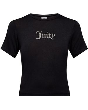 Juicy Couture Sheer Fitted Diamante Tee - Black