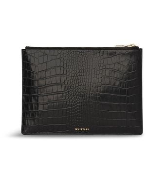 Whistles Shiny Croc Medium Clutch Bag - Black