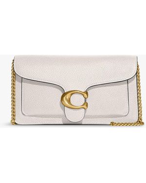 COACH Refined Calf Leather Tabby Chain Clutch With Pave C - Natural