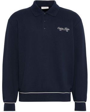 Calvin Klein Embroidered Logo Long Sleeve Polo Shirt - Blue