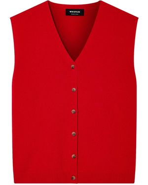 Whistles V Neck Button Front Knit Tank - Red