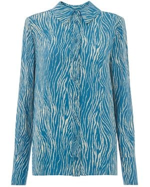Whistles Zebra Button Through Shirt, Wood/Metal - Blue