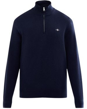 GANT Textured 1/4 Zip Knitwear - Blue