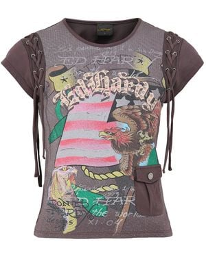 Ed Hardy American Eagle Lace-Up T-Shirt - Grey