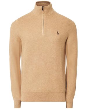 Polo Ralph Lauren Pique Textured 1/4 Zip Knit - Brown