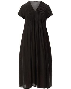 Grizas V Neck Pleat Detail Short Sleeve Midi Dress - Black