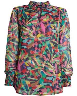 James Lakeland Abstract Print Mandarin Collar Blouse, Polyester - White