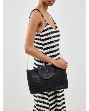 Pieces Straw Crossbody Flap Bag - Black