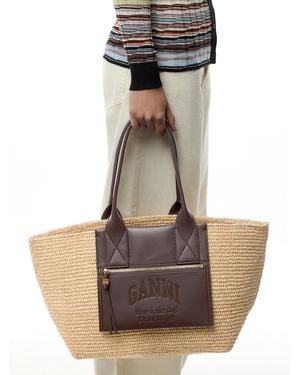 Ganni Easy Shopper Bag Medium Raffia - Multicolour