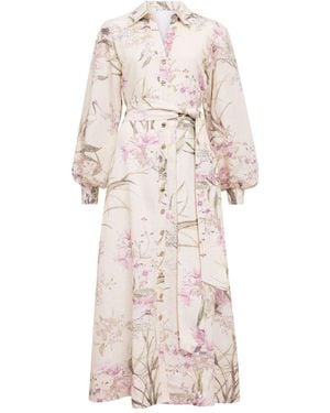 Forever New Hazel Shirt Midi Dress Floral - White