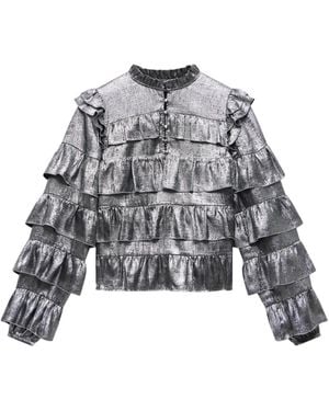 Mint Velvet Women's Metallic Ruffle Blouse - Grey