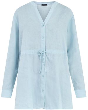 Eileen Fisher Mandarin Collar Long Shirt - Blue