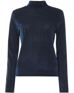 Whistles Women's Velvet Stripe High Neck Top - Blue