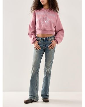 TRUE RELIGION Crystal Logo Cropped Hoodie - Pink
