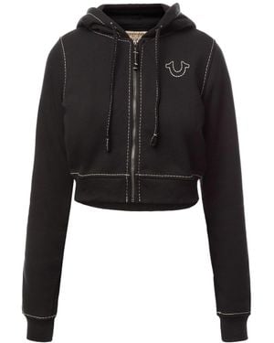 True Religion Shrunken Big T Zip Hoodie - Black