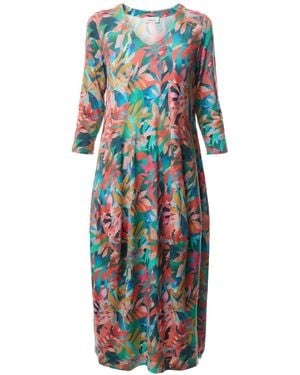 Sahara Tropical Leaves Jersey Bubble Dress, Viscose - White