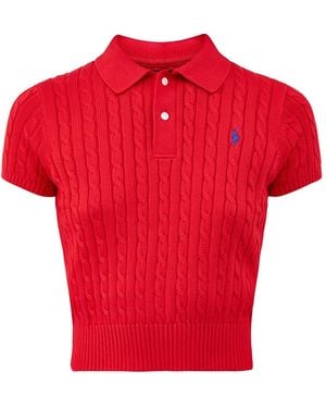Polo Ralph Lauren Cable Knit Short Sleeve Polo - Red