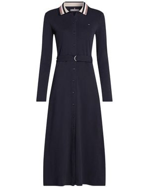 Tommy Hilfiger Belted Maxi Slim Polo Dress - Blue