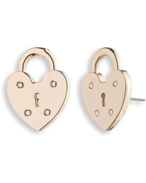 Ralph Lauren Women's Heart Lock Stud Earrings - Natural