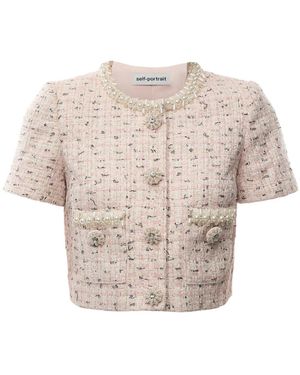 Self-Portrait Boucle Pearl Top - White