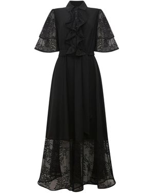 James Lakeland Lace Detail Front Ruffle Midi Dress - Black