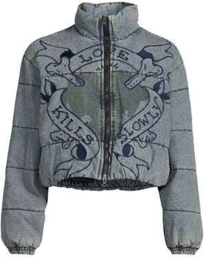 Ed Hardy Women's Love Kills Quilted Puffer Jacket - Blue