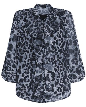 James Lakeland Leopard Print Front Ruffle Shirt - Blue