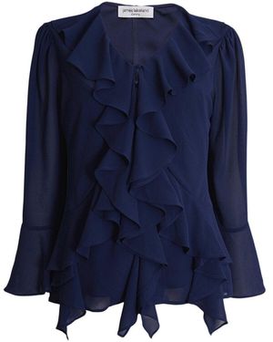James Lakeland V-Neck Ruffle Blouse - Blue