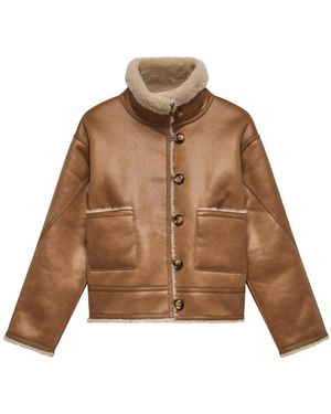 Mint Velvet Women's Cream Reversible Funnel Neck Borg Jacket - Brown