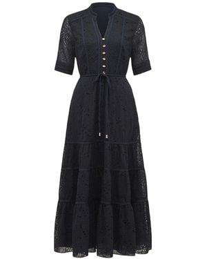 Forever New Women's Rachel Embroidered Short Sleeves Midi Dress - Black