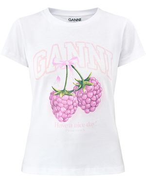 Ganni Baby Fit Raspberry Graphic T-Shirt - White