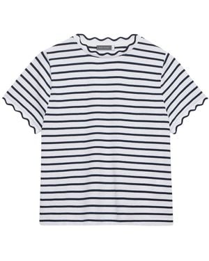 Mint Velvet Women's Cream Striped Scallop Trim T-shirt - Blue