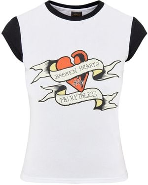 Ed Hardy Broken Hearts Contrast Baby Tee - White