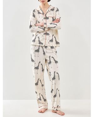 Chelsea Peers Giraffe Print Button Up Organic Long Set - White