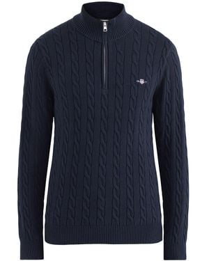 GANT Organic Blend Cable Knit Half-Zip Jumper - Blue