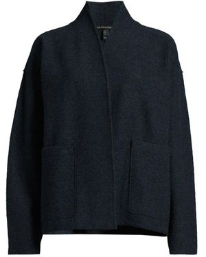 Eileen Fisher High Collar Jacket With Pockets - Blue