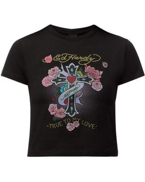 Ed Hardy Love Is True Diamante Baby T-Shirt - Grey