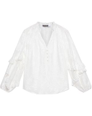 Mint Velvet Jacquard Ruffle Blouse - White
