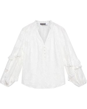 Mint Velvet Jacquard Ruffle Blouse - White