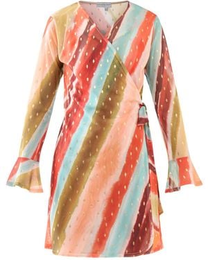 Never Fully Dressed Sunset Stripe Mini Wrap Dress - White