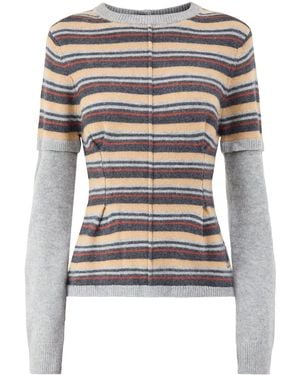 Damson Madder Clara Merino Double-Sleeve Striped Jumper, Wool - Grey