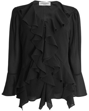 James Lakeland V-Neck Ruffle Blouse - Black